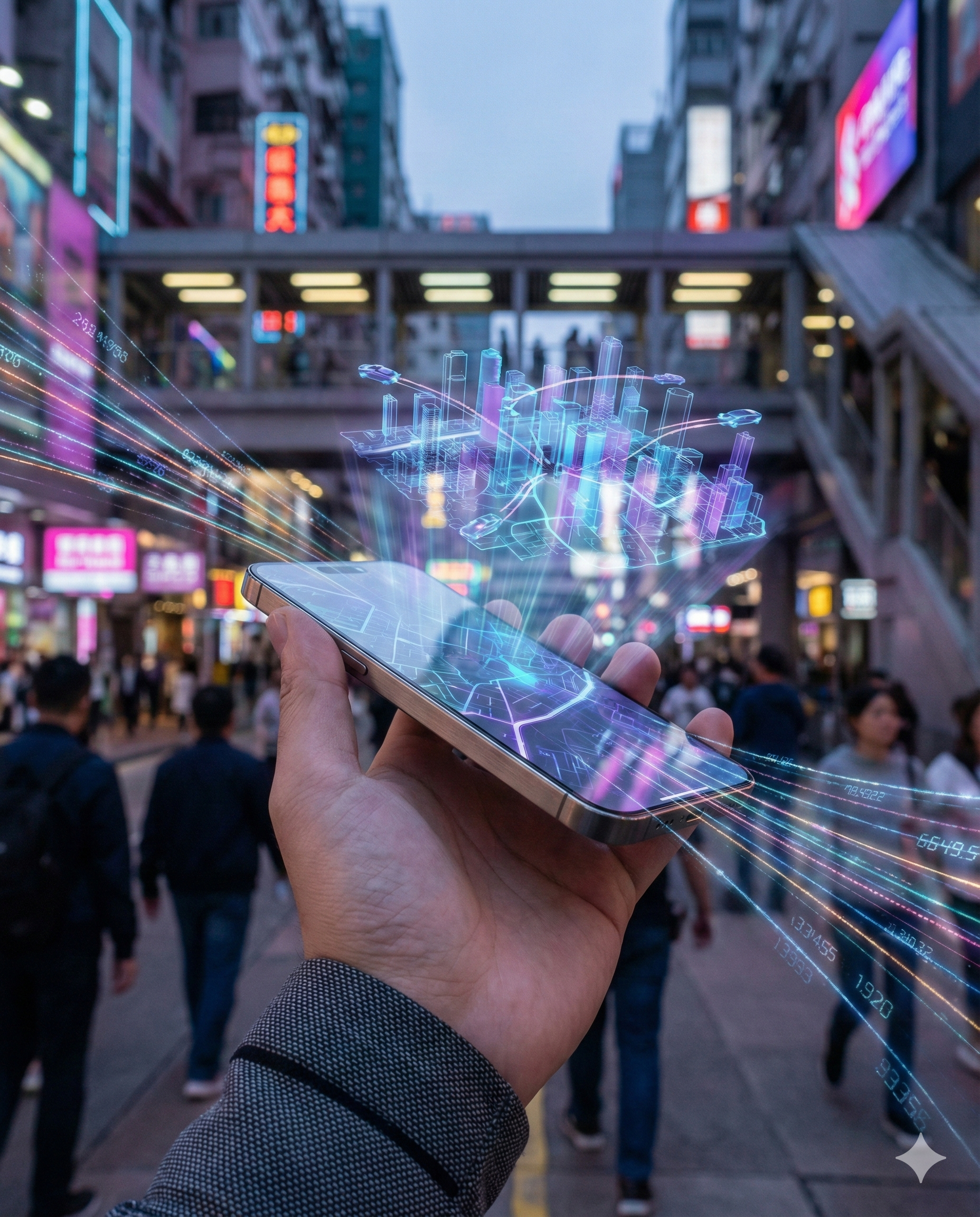 iPhone 18 Pro Max 7G showing holographic map.